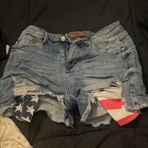 Judy Blue Distressed Denim Shorts with Flag Detail